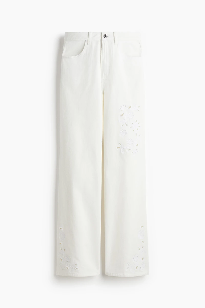 Pants with Eyelet Embroidery