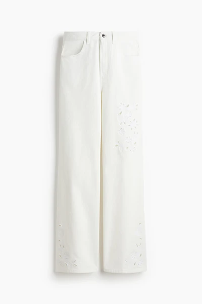 Pants with Eyelet Embroidery