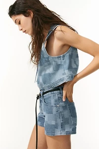 Veste sans manches en denim façon patchwork