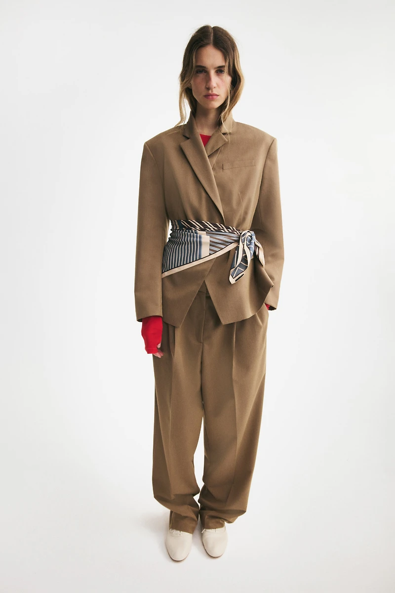 Defined-Waist Double-Breasted Blazer