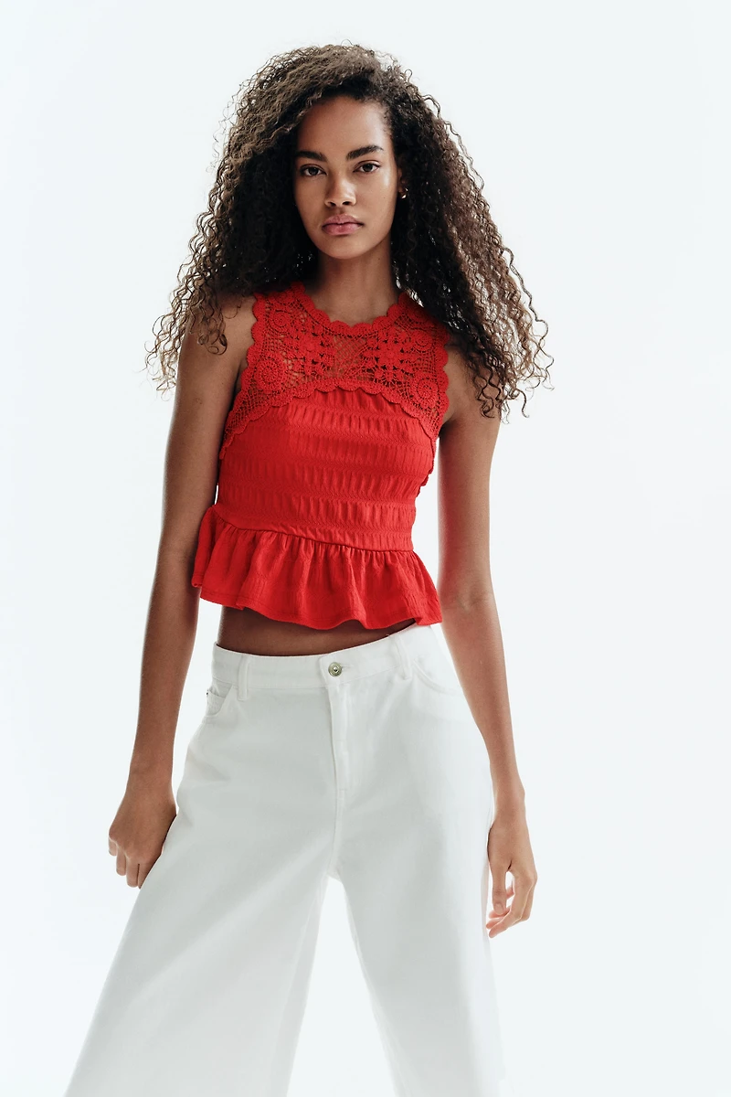 Textured Top with Crochet-Look Section