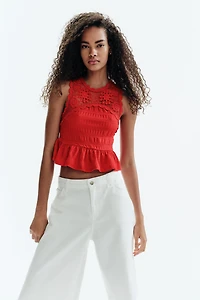 Textured Top with Crochet-Look Section