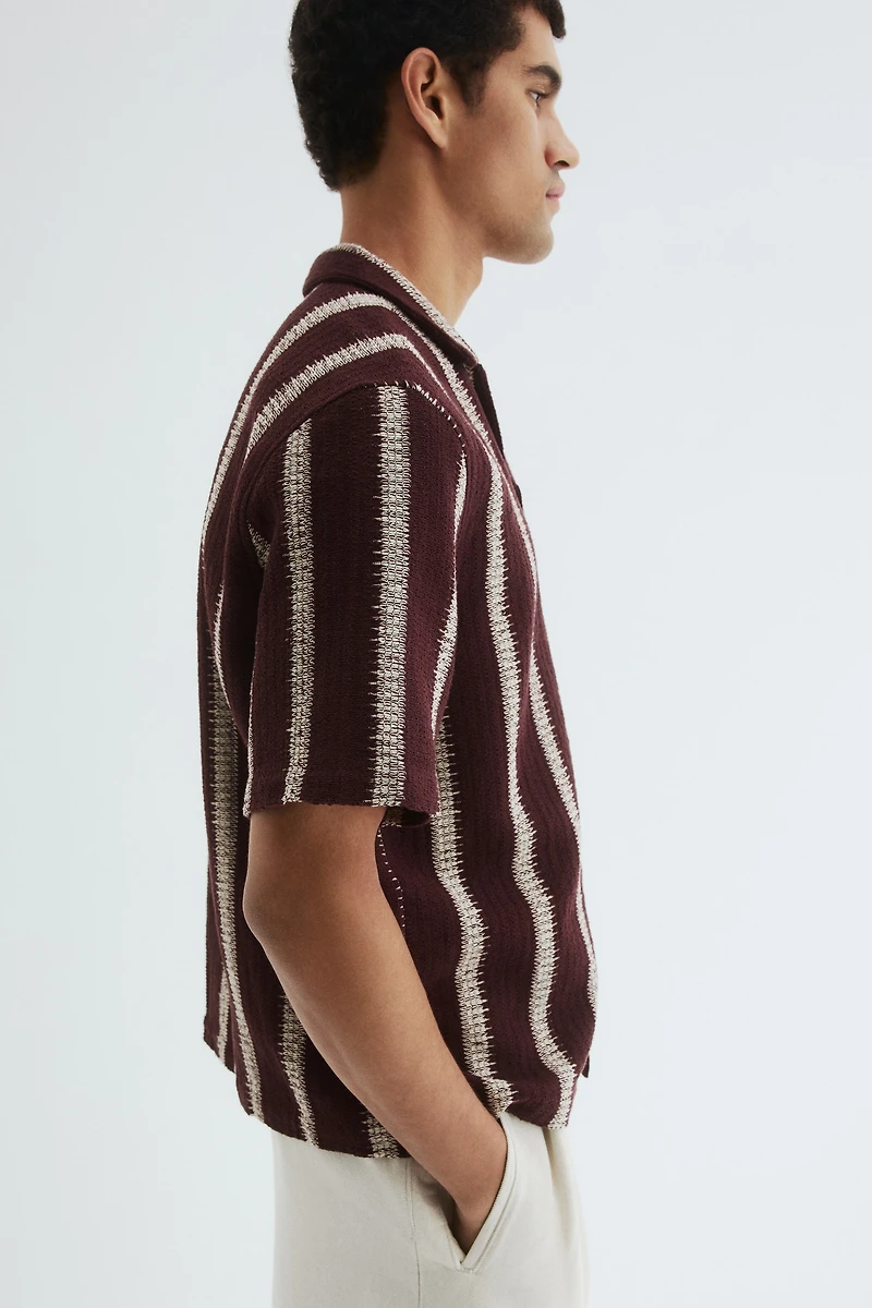 Regular-Fit Crochet-Look Resort Shirt