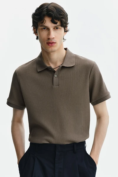 Slim-Fit Waffle-Knit Polo Shirt