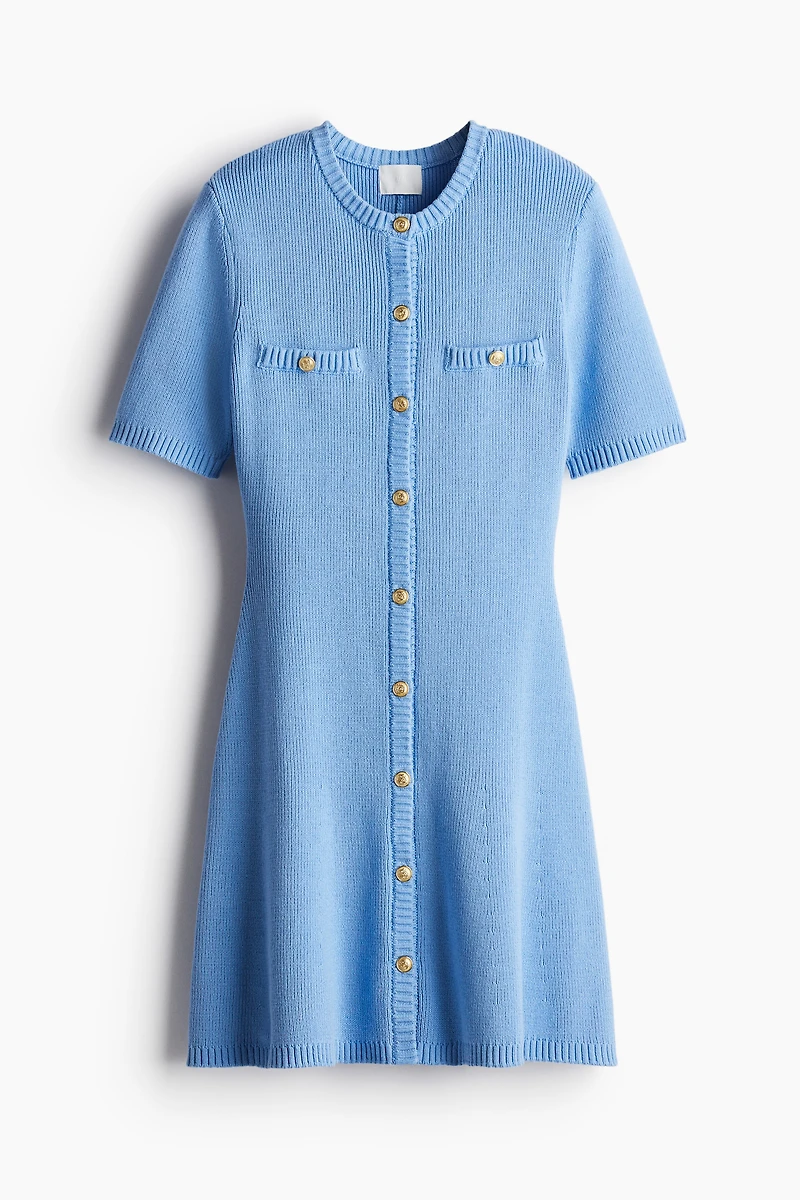 Rib-knit Button-front Dress