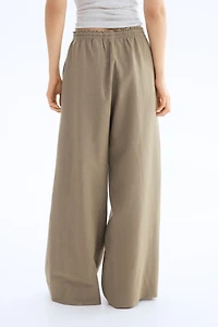 Wide-Leg Linen-Blend Pants