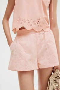 High-Waist Eyelet-Embroidered Shorts