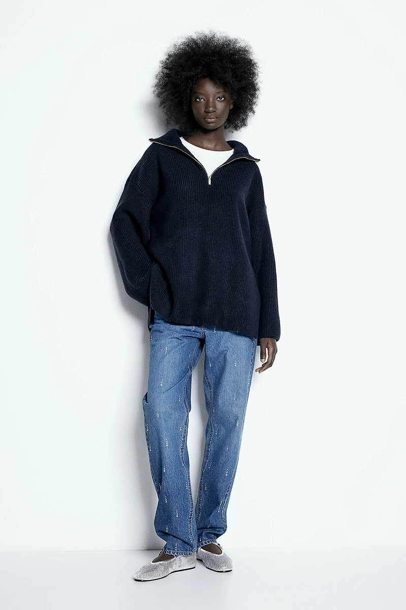 Rib-knit Half-zip Sweater