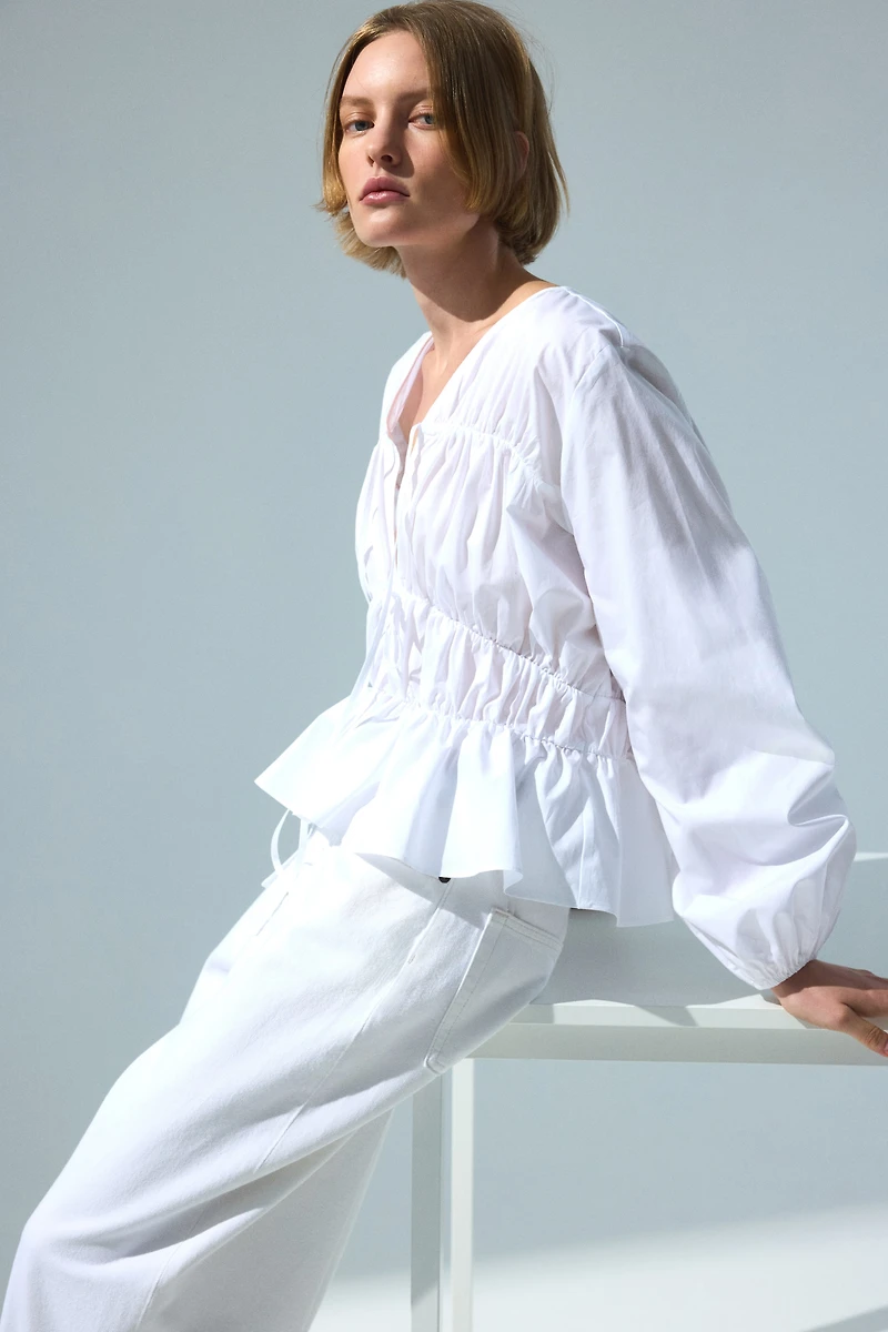 Drawstring Poplin Blouse