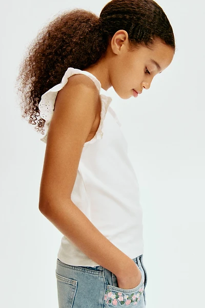 Flutter-Sleeve Top with Eyelet Embroidery