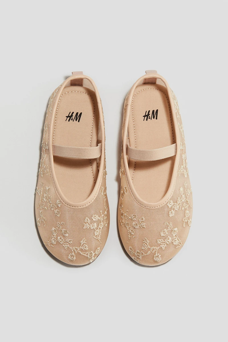 Embroidered Mesh Ballet Flats