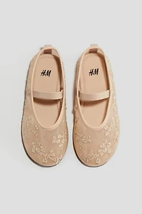 Embroidered Mesh Ballet Flats