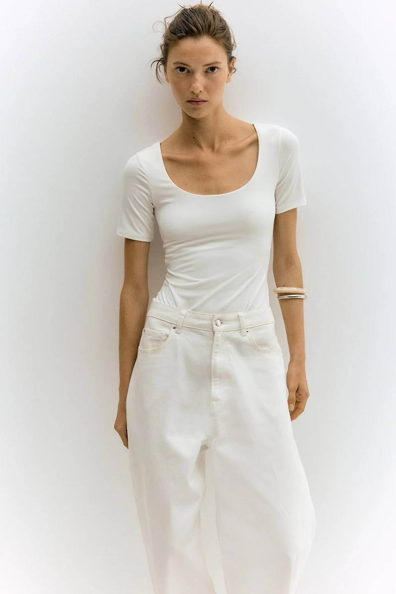 Scoop-Neck Thong Bodysuit