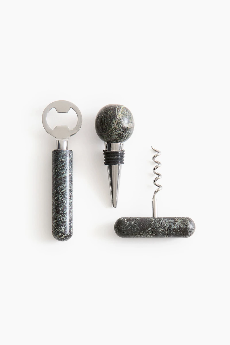 Ensemble ouvre bouteille 3 pièces en marbre