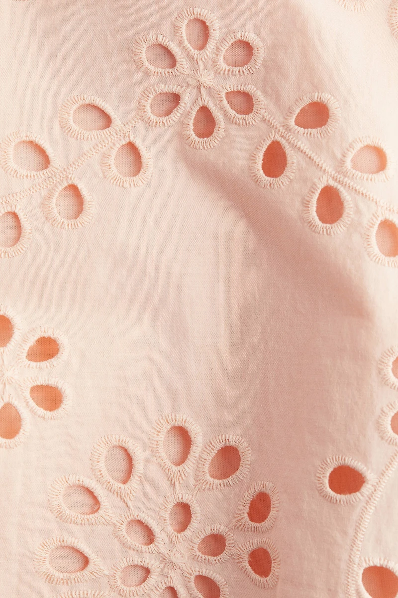 Eyelet Embroidered Tie-Shoulder-Strap Dress