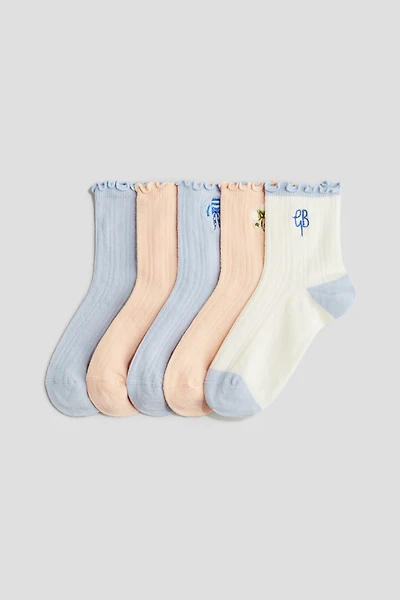 5-Pack Overlocked-Edge Pointelle Socks