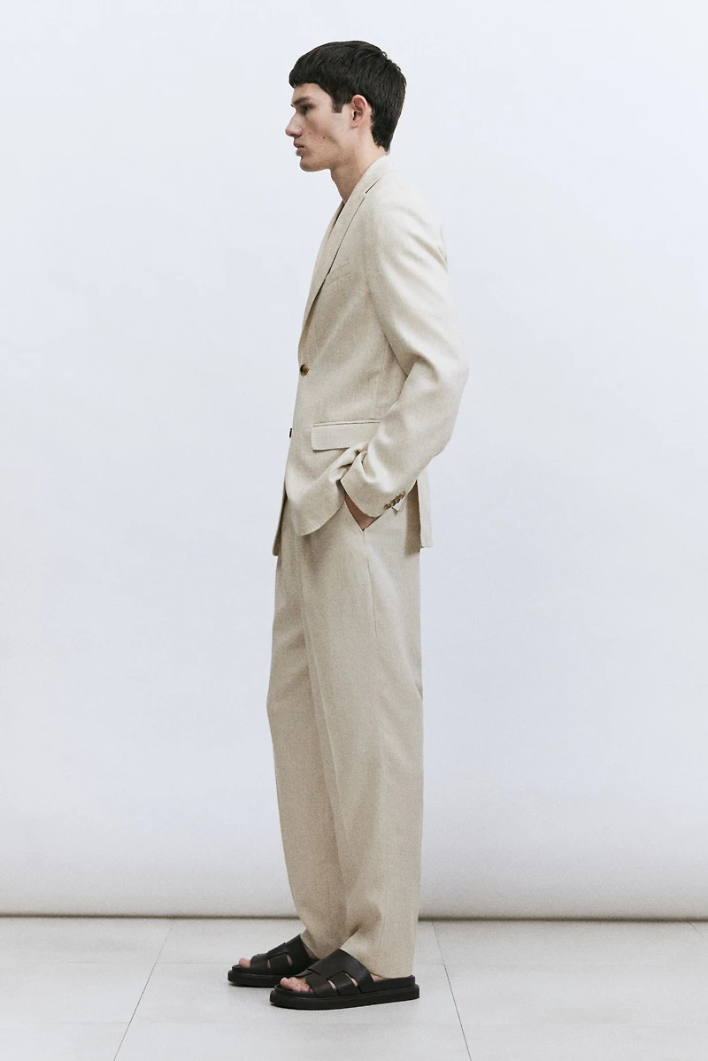 Pantalon d'habit coupe classique en lin mélangé