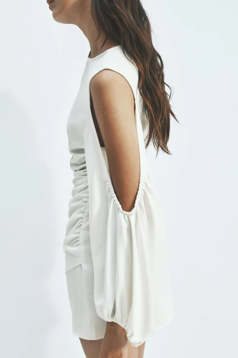 Balloon-Sleeved Open-Shoulder Dress