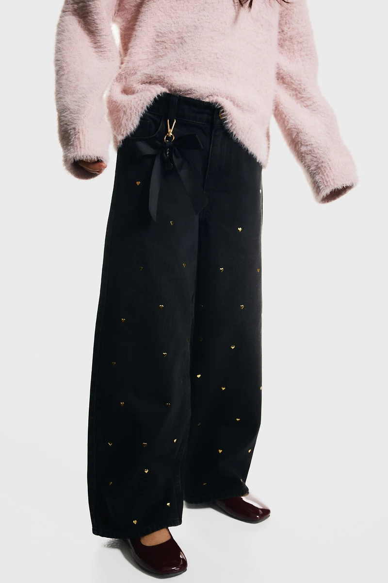 Motif-Detail Wide Leg Jeans