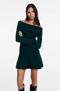 Rib-Knit Off-the-Shoulder Dress