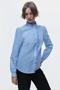 Ruffle-Trimmed Poplin Blouse