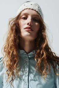 Ruffle-Trimmed Denim Blouse