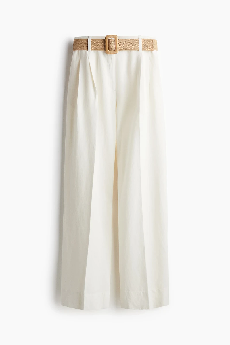 Linen-Blend Pants with Belt