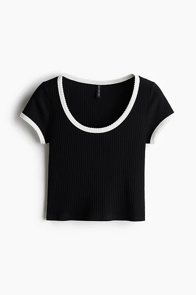 Picot-Trimmed Ribbed T-Shirt