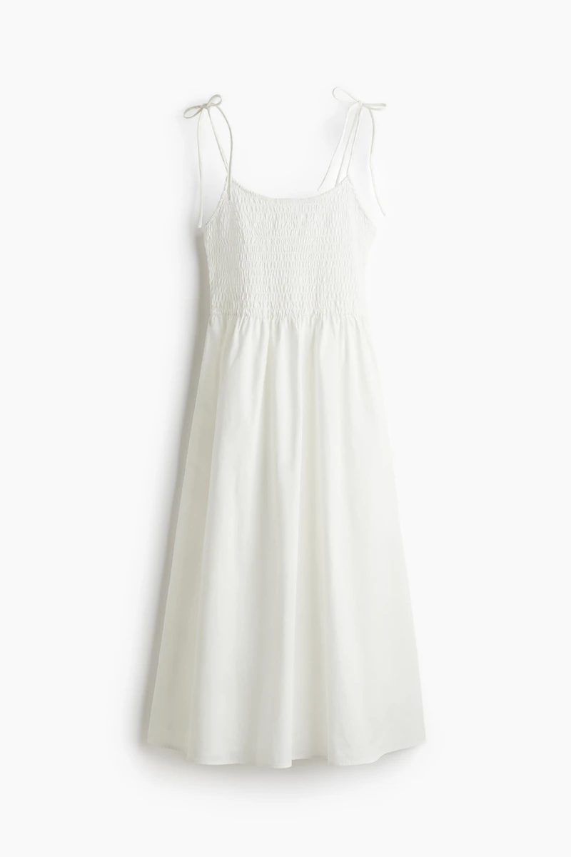 Tie-Shoulder-Strap Smocked Dress