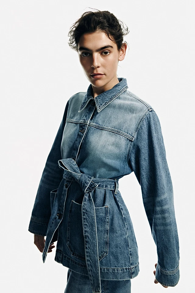 h&m tie belt denim dress H&M + Tie-Belt Denim Shirt Dress