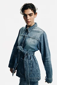 Tie-Belt Denim Jacket