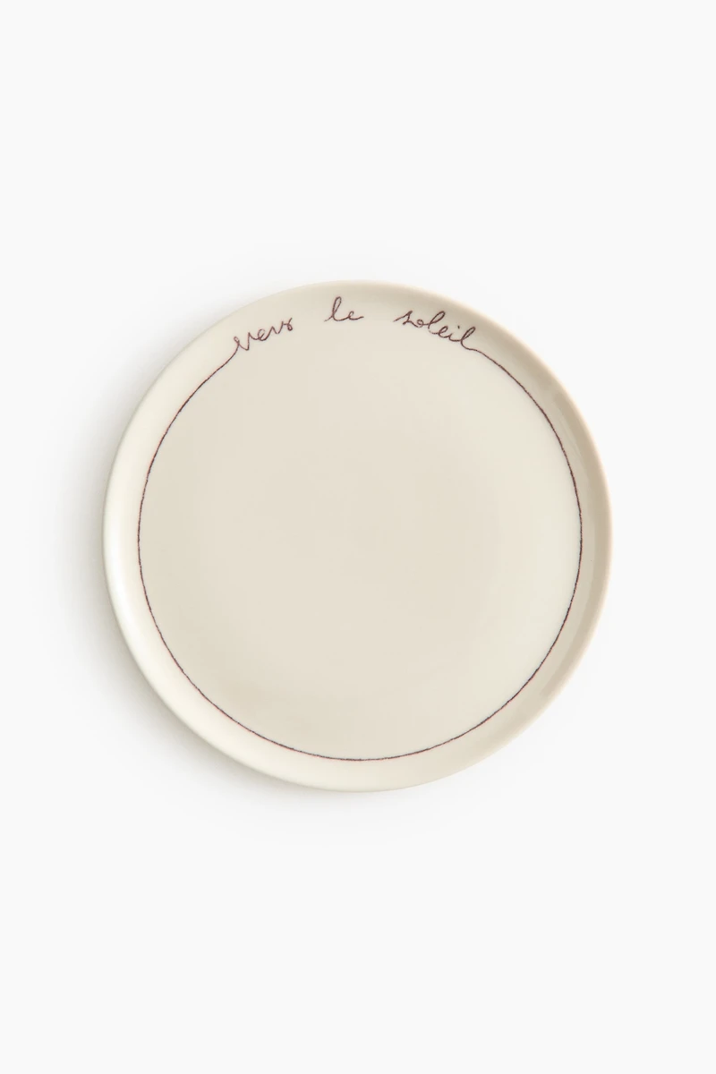 Stoneware Dinner Plate with Text Motif