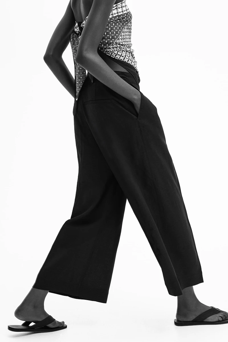 Ankle-Length Linen-Blend Pants