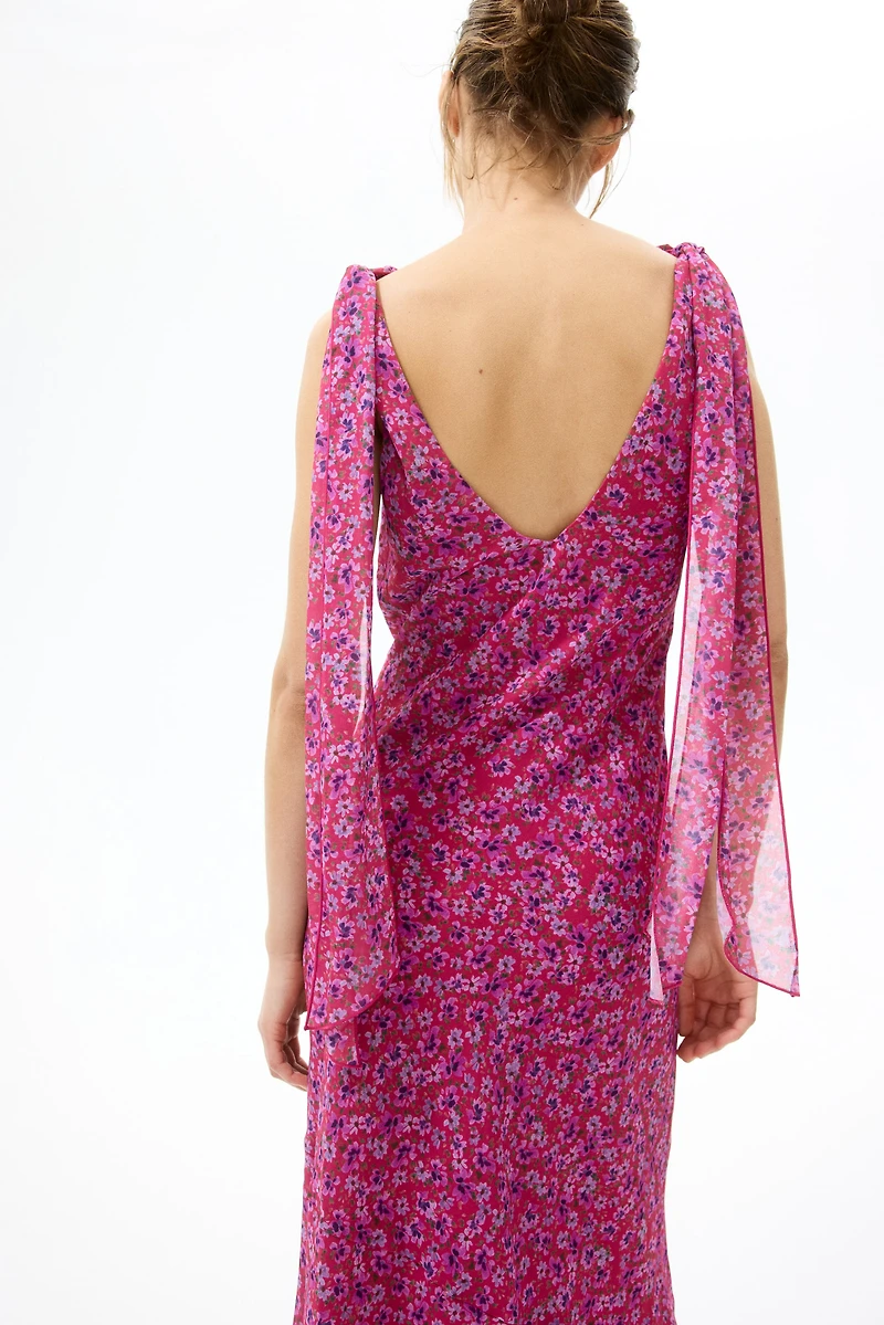 Cowl-Neck Dress with Tie Shoulder Straps