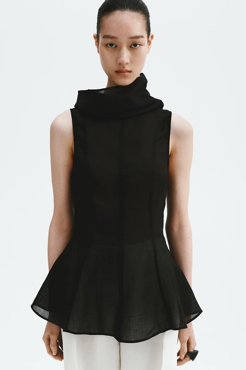 Ramie-Blend Peplum Top