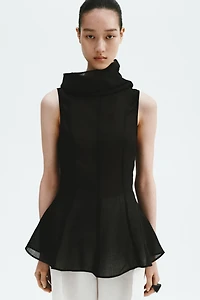 Ramie-Blend Peplum Top