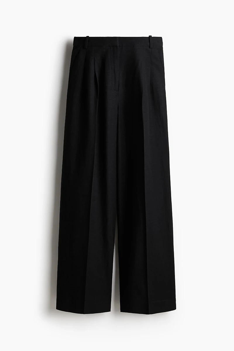 Wide-Leg Linen-Blend Pants