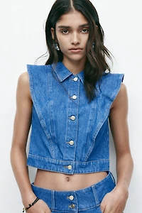 Chandail sans manches à volants en denim