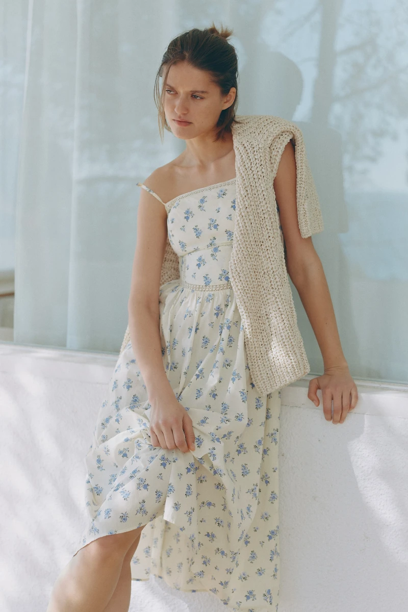 Cotton Dress with Tie-Top Shoulder Straps