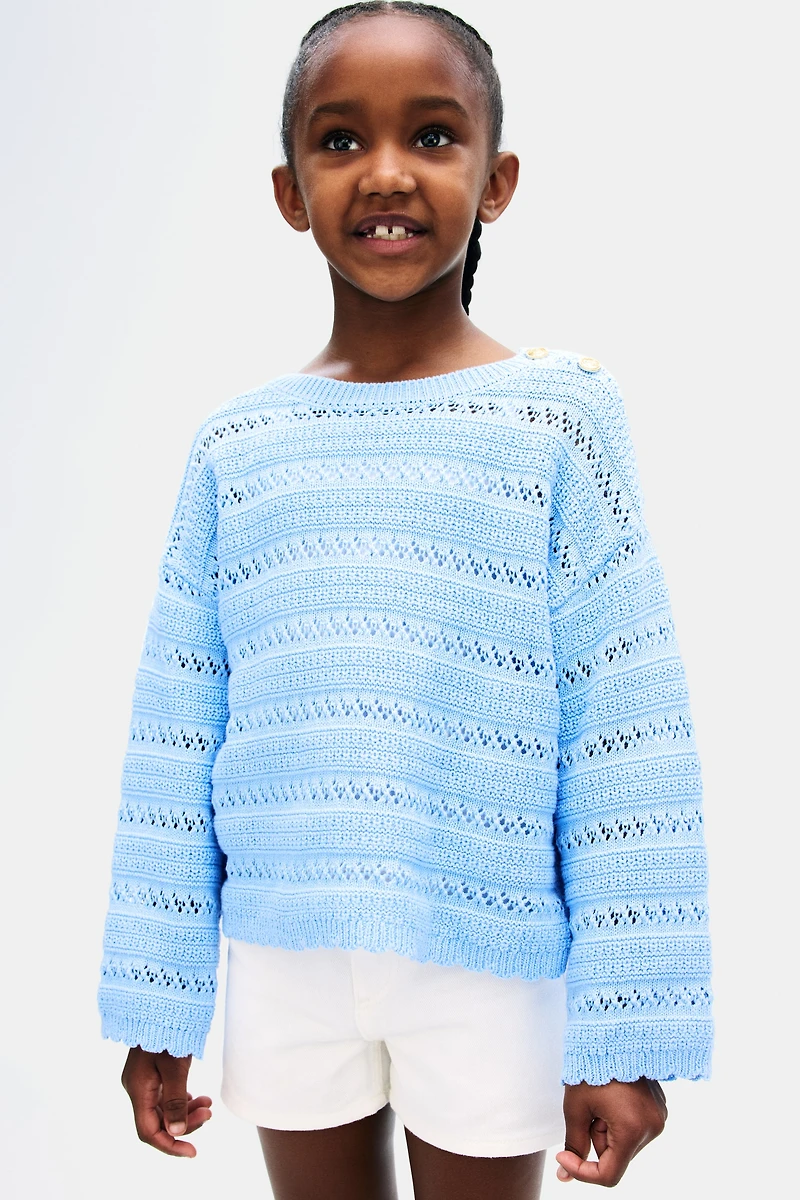 Pointelle-Knit Cotton Sweater