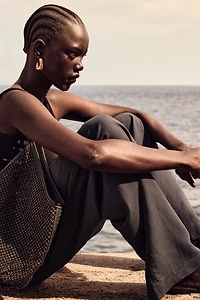 Straight linen-blend trousers