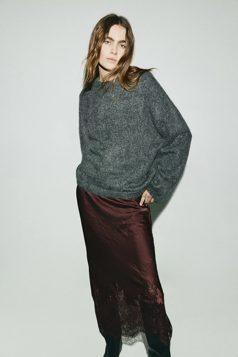 Lace-Trimmed Satin Skirt