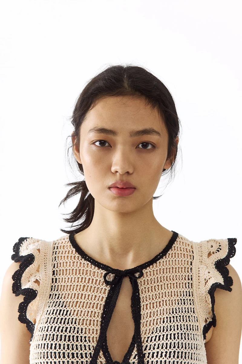 Flounced Crochet-Look Top