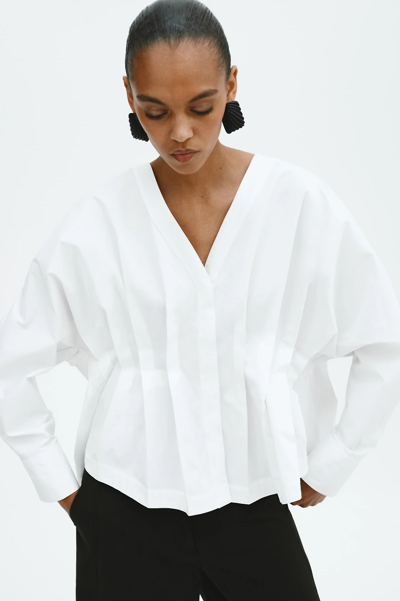 Tapered-Waist Cotton Blouse