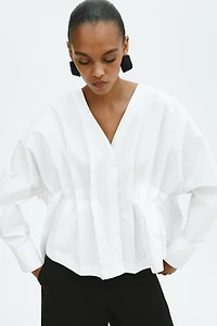 Tapered-Waist Cotton Blouse