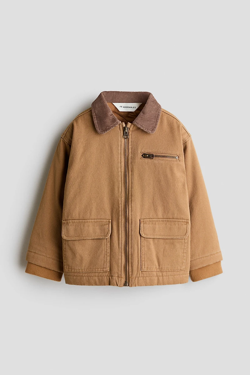 Corduroy-Collar Canvas Jacket