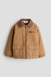 Corduroy-Collar Canvas Jacket