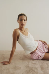 Lace-Trimmed Pajama Shorts