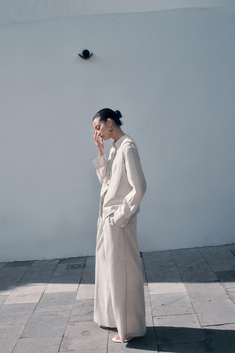 Pantalon large en lin mélangé