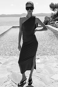 Draped-Panel One-Shoulder Dress